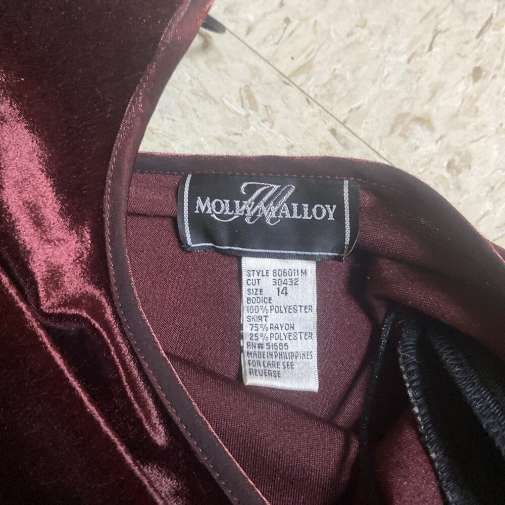 Molly Malloy Y2K Burgundy Velvet Satin Fit Flare Dress Long Sleeve Party 14 - Picture 10 of 10